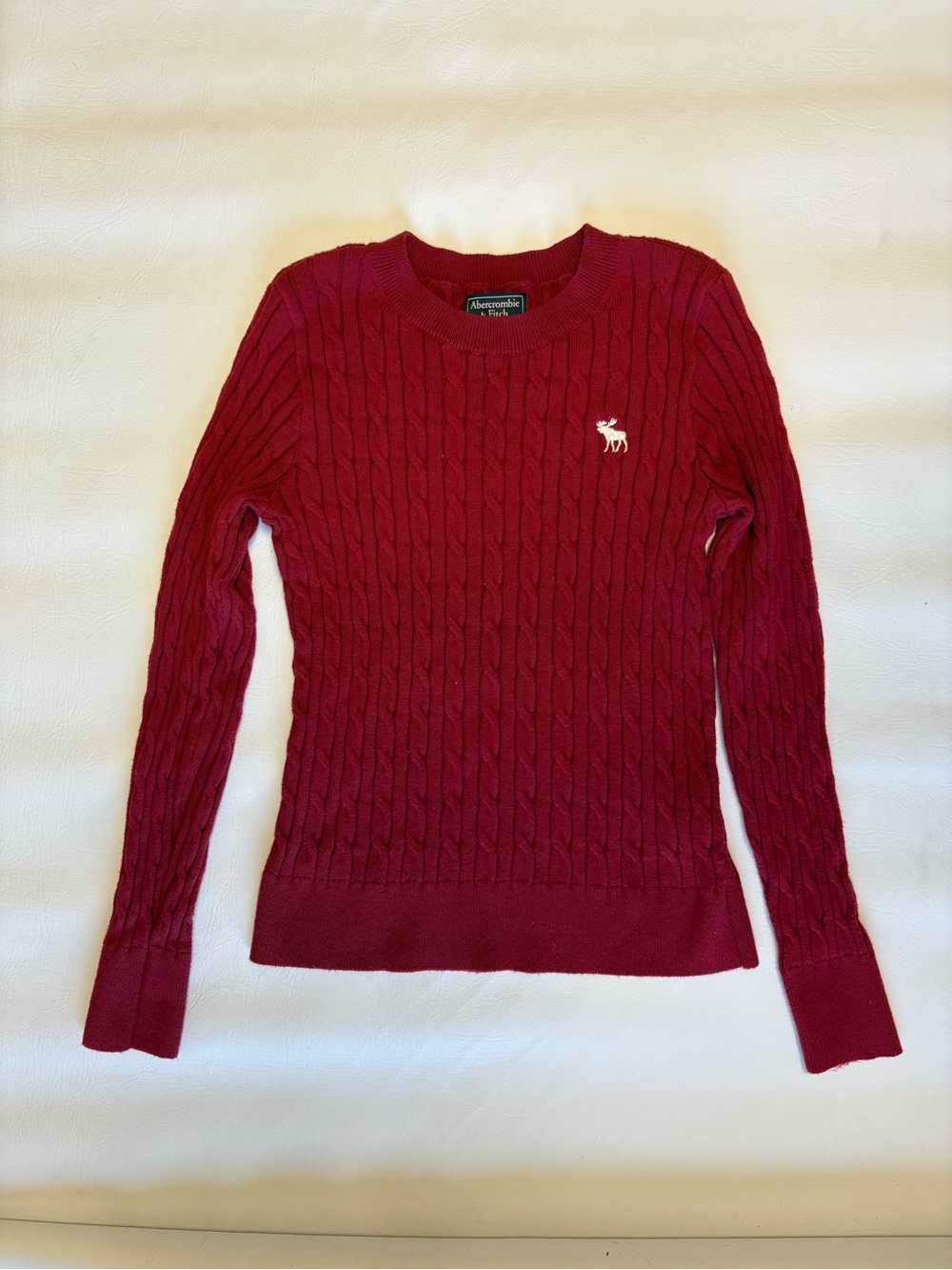 Abercrombie & Fitch Women's Cable Crewneck Sweater - Burgundy